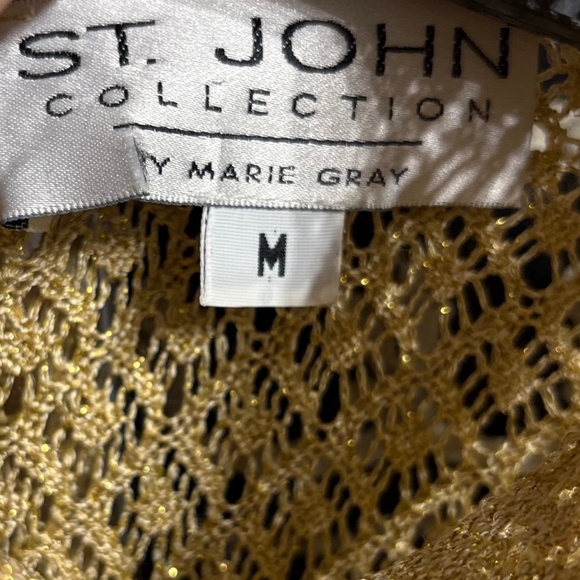 Size medium St. John gold net sleeveless sweater shimmery sparkles throughout - Picture 2 of 4